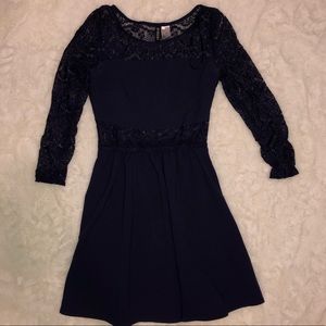 Navy blue lace skater dress